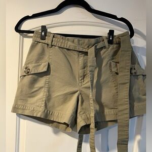JustFab Khaki Green High Waisted Belted Short 1X
